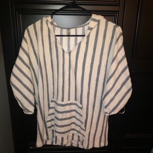Poncho Off-White with Blue/Greyish Stripes